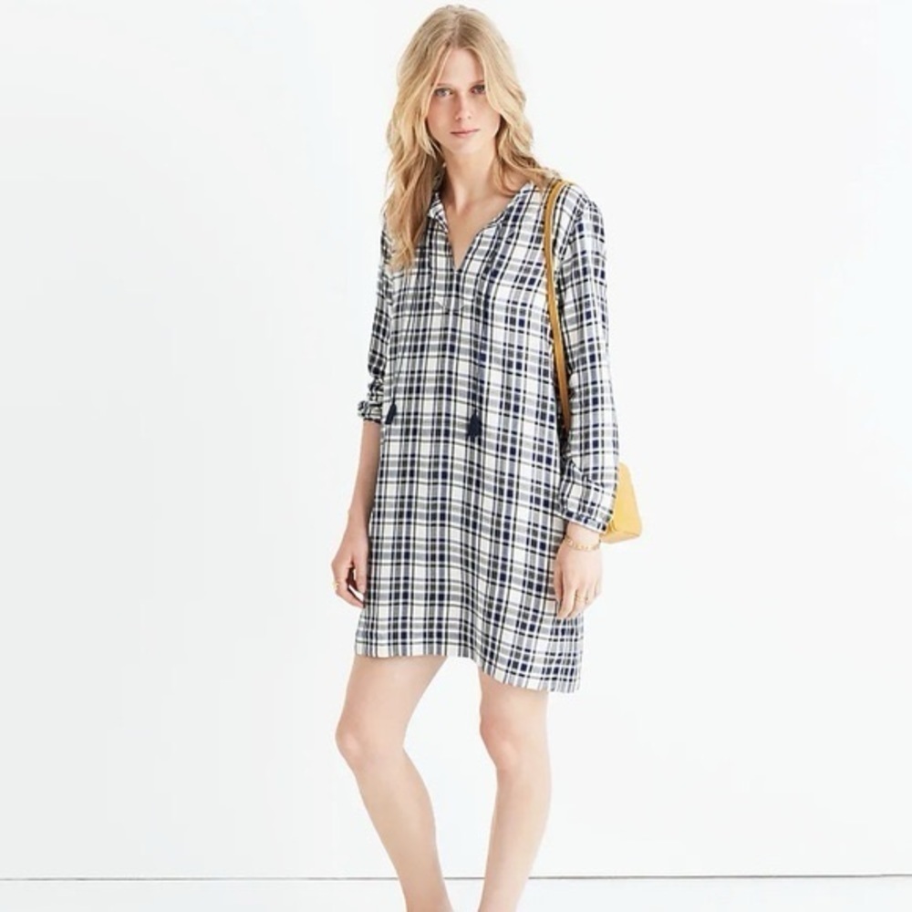 madewell plaid artiste tunic shift dress